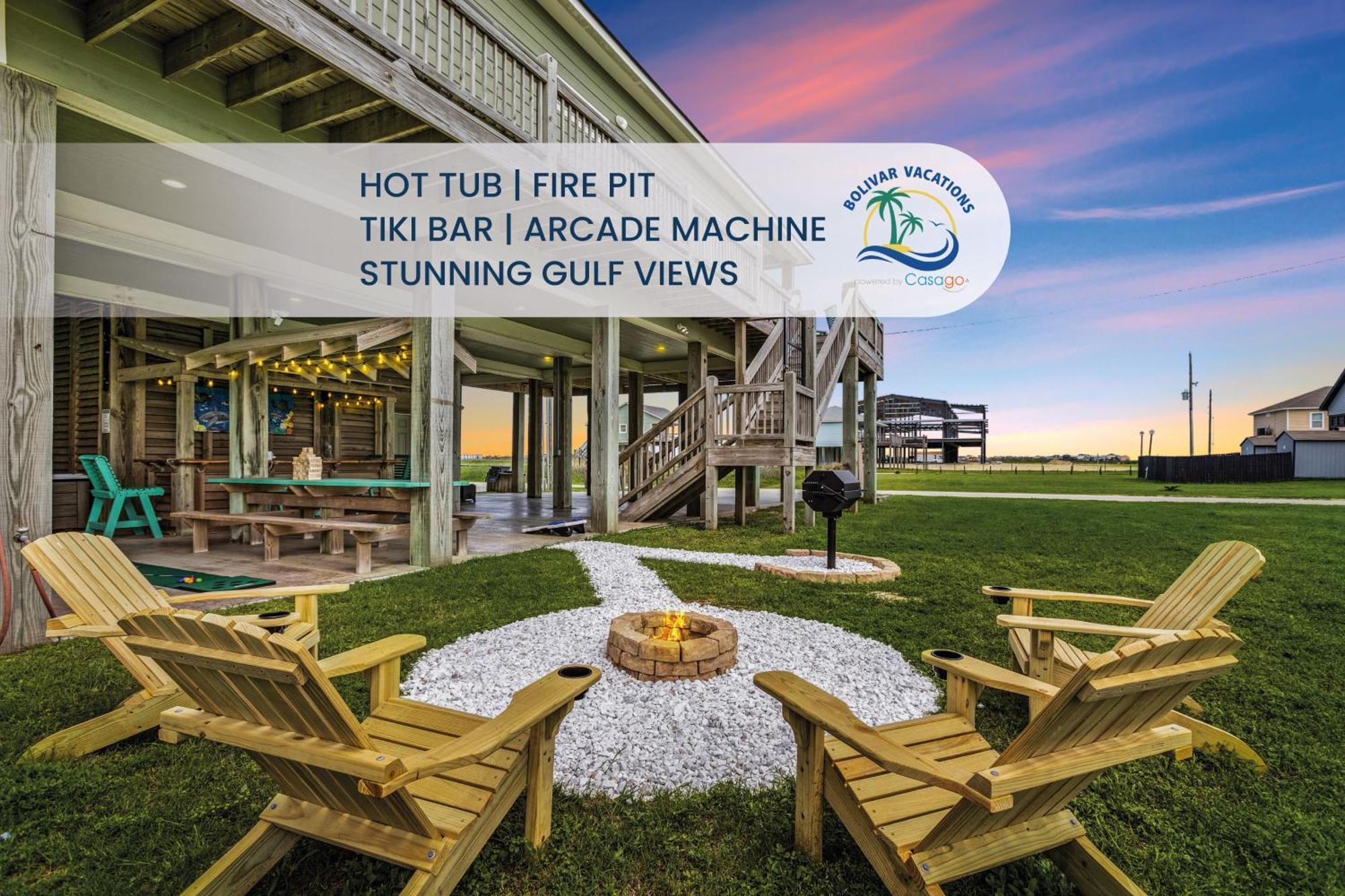 Seas The Day! 4Br Retreat, Hot Tub, Game Room, Firepit & Gulf Views Port Bolivar Exterior photo